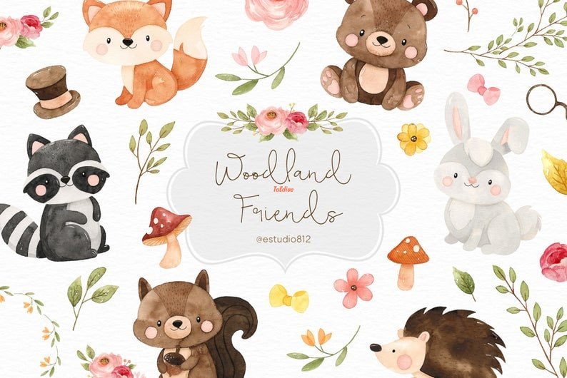 Bosque Animals Watercolor Clipart