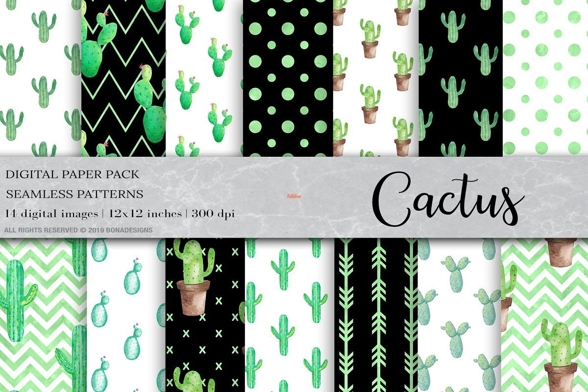 Watercolor Cactus Prntable Digital Papers