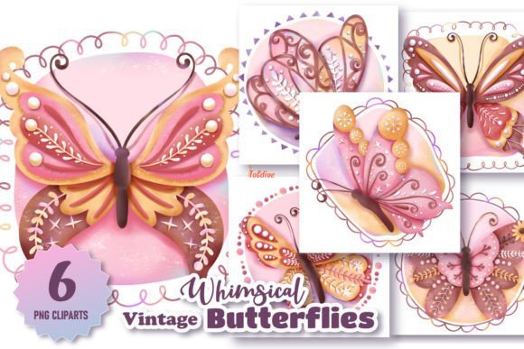 Whimsical butterflies clipart sublimation