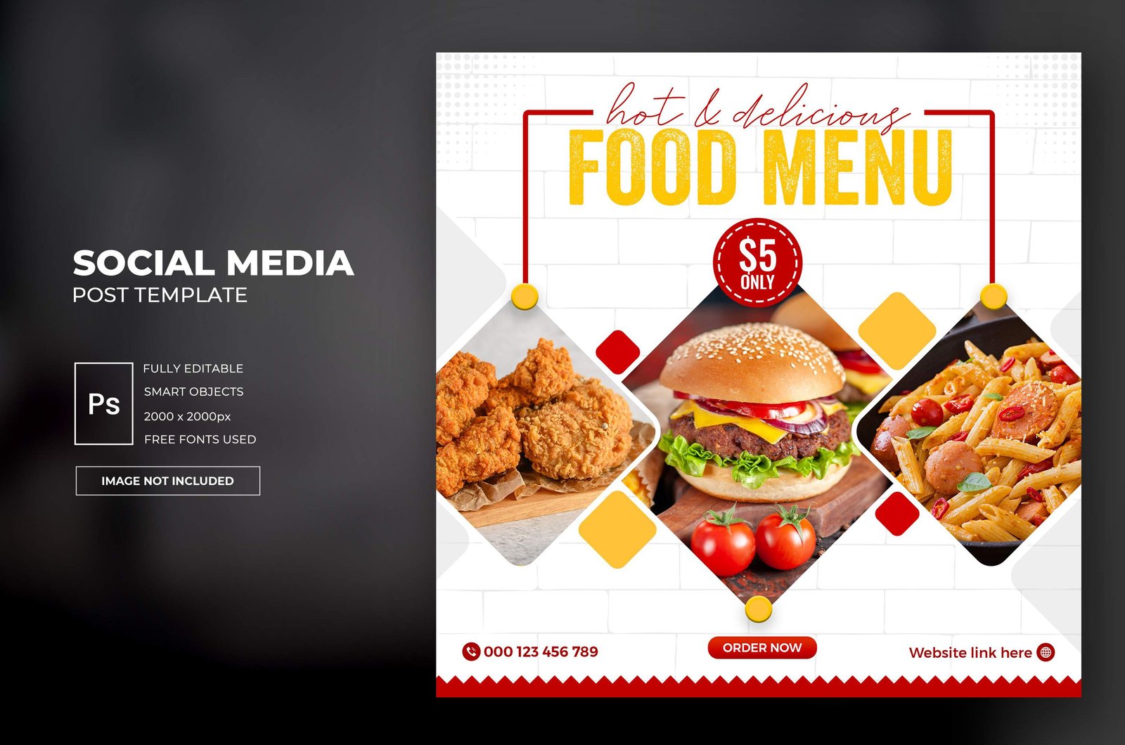 Restaurant fast food menu social media template