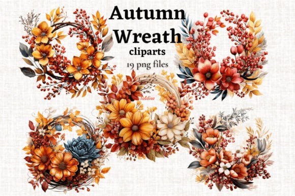 Autumn wreath Watercolor Illustration Bundle