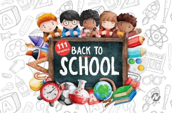 Back to school cartoon clipart Illustration Bundle