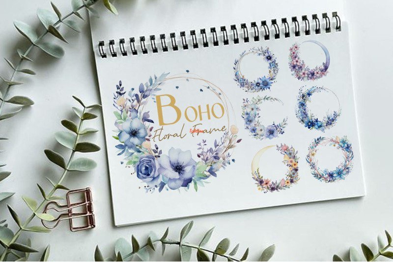 Boho Floral Frame Watercolor Illlustrations