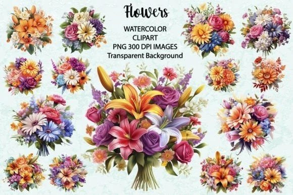 Flowers Watercolor Clipart Bundle