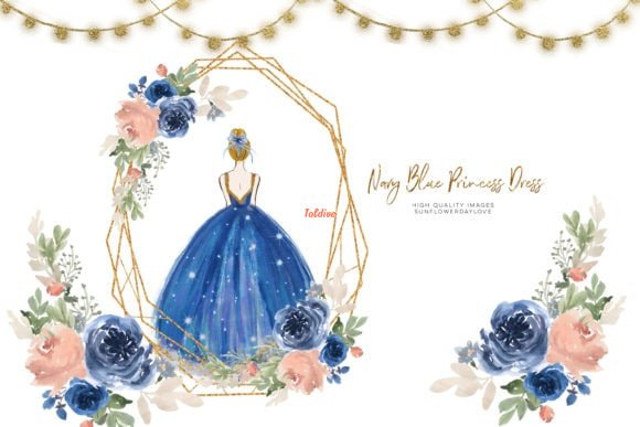 Navy Blue Princess Dress Clipart  Bundle