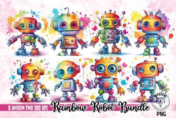 Rainbow Robot Sublimation Clipart Sublimation