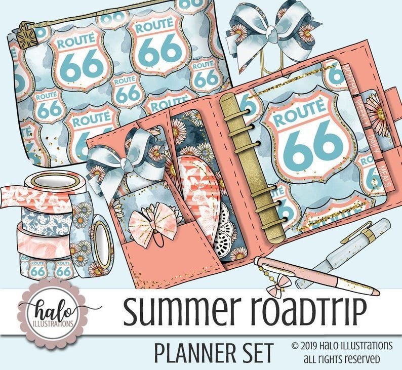 Summer Roadtrip Planner Clipart Set