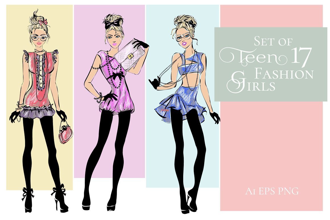 17 Teen Fashion Girls Clipart