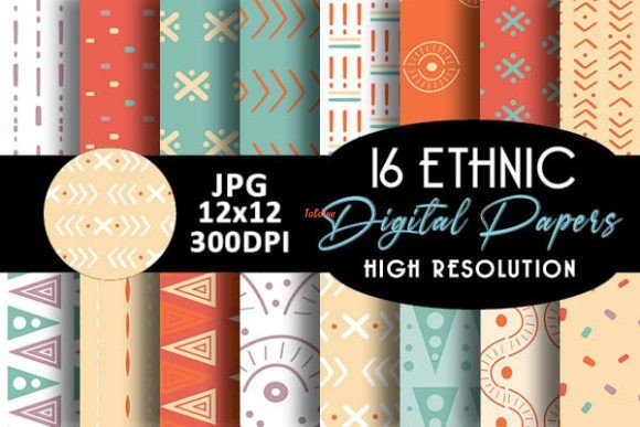 Coral Ethnic Digital Papers Patterns