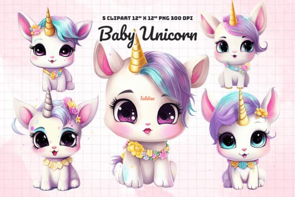 Cute Baby Unicorn Clipart Pack