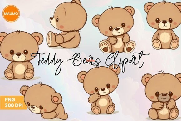 Cute teddy bears illustration clipart