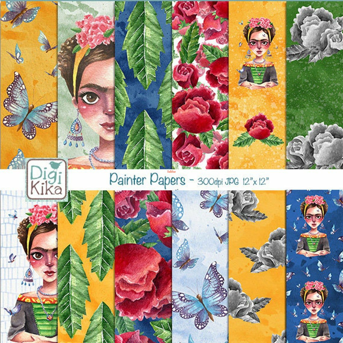 Frida Floral papers and Clipart