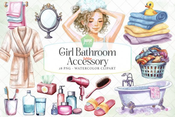 Girl bathroom Accessories Clipart Bundle