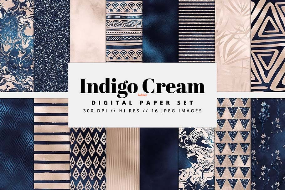 Indigo Cream Digital Paper Pack