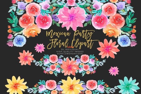 Mexican Fiesta Flower Watercolor Clipart