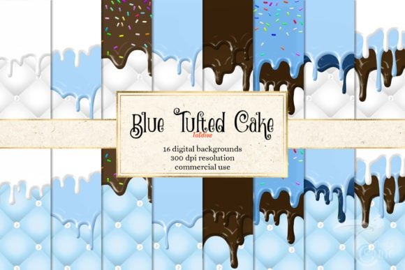 Blue Tufted Cake Digital Paper