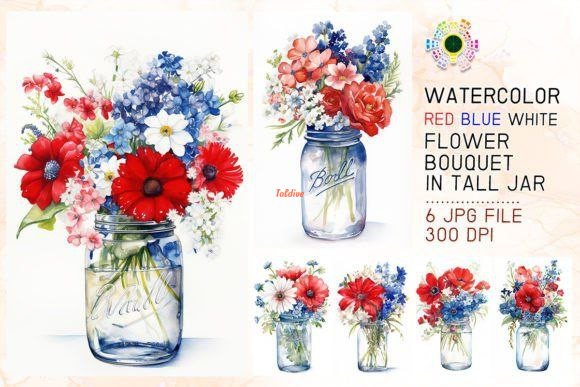 Red blue and white flower arrangement Clipart