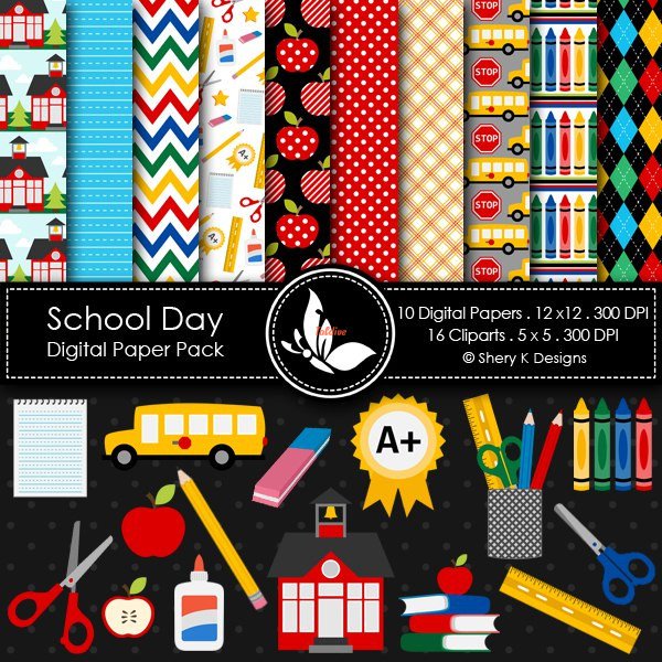 School Supplies Digital Paper pack