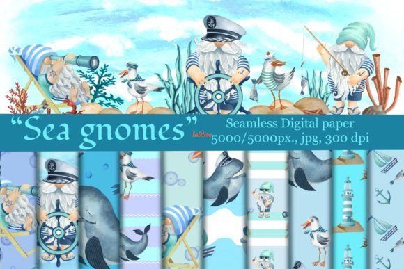 Sea gnomes nautical digital paper