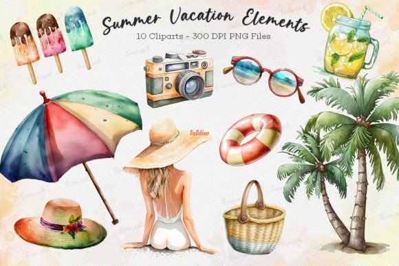 Summer Vacation Clipart Elements Bundle