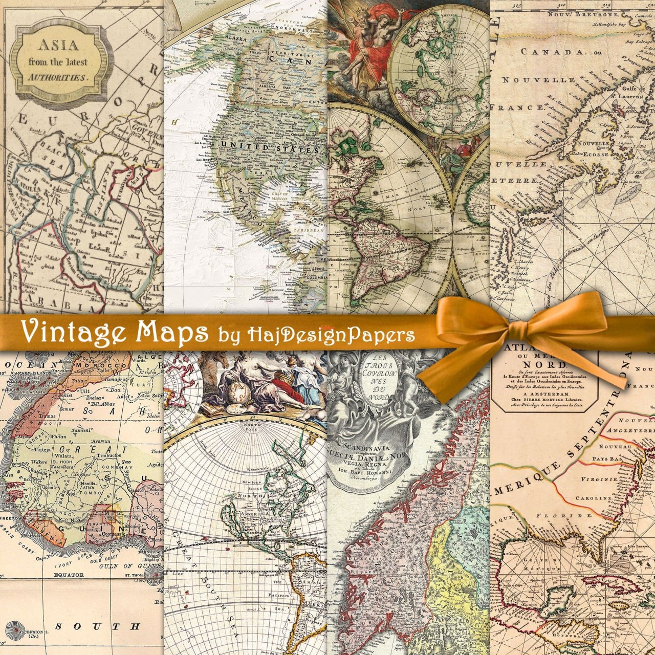 Vintage maps digital Papers pack