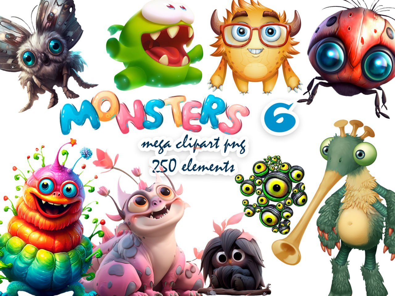 Monsters Clipart Sticker Illustration mega Bundle 6