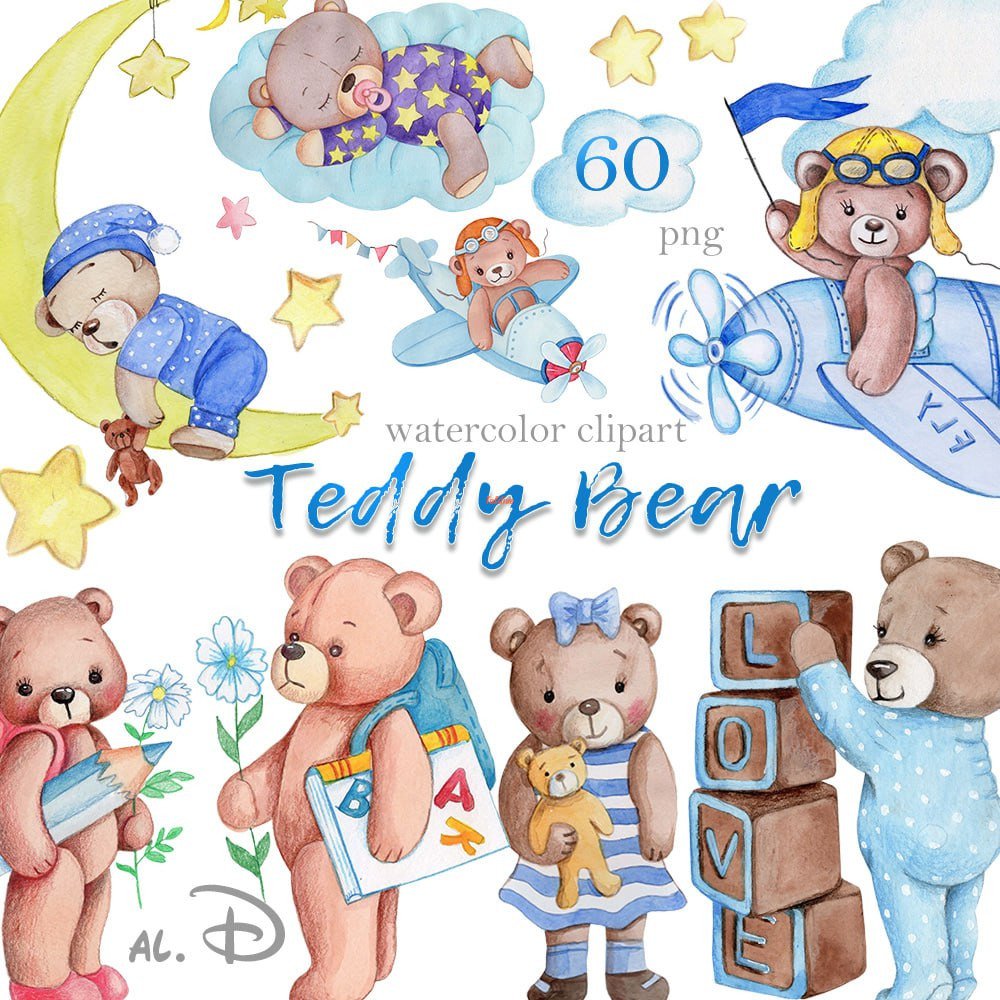 Teddy Bear Illustration Clipart Mega Bundle