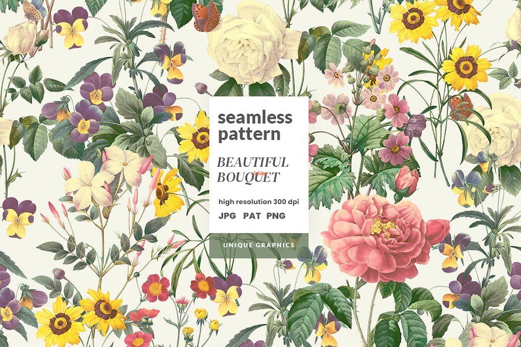 Beautiful Bouquet Seamless Patterns Set