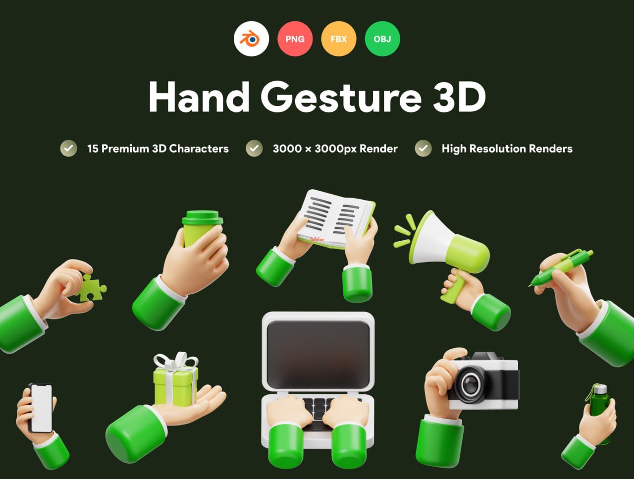 Hand Gesture 3D Icon Illustration Pack