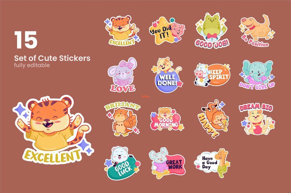 Cute Stickers Illustration Set