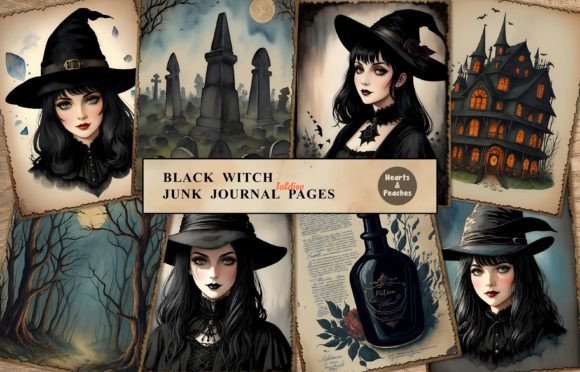 Black Witch Vintage Halloween Clipart