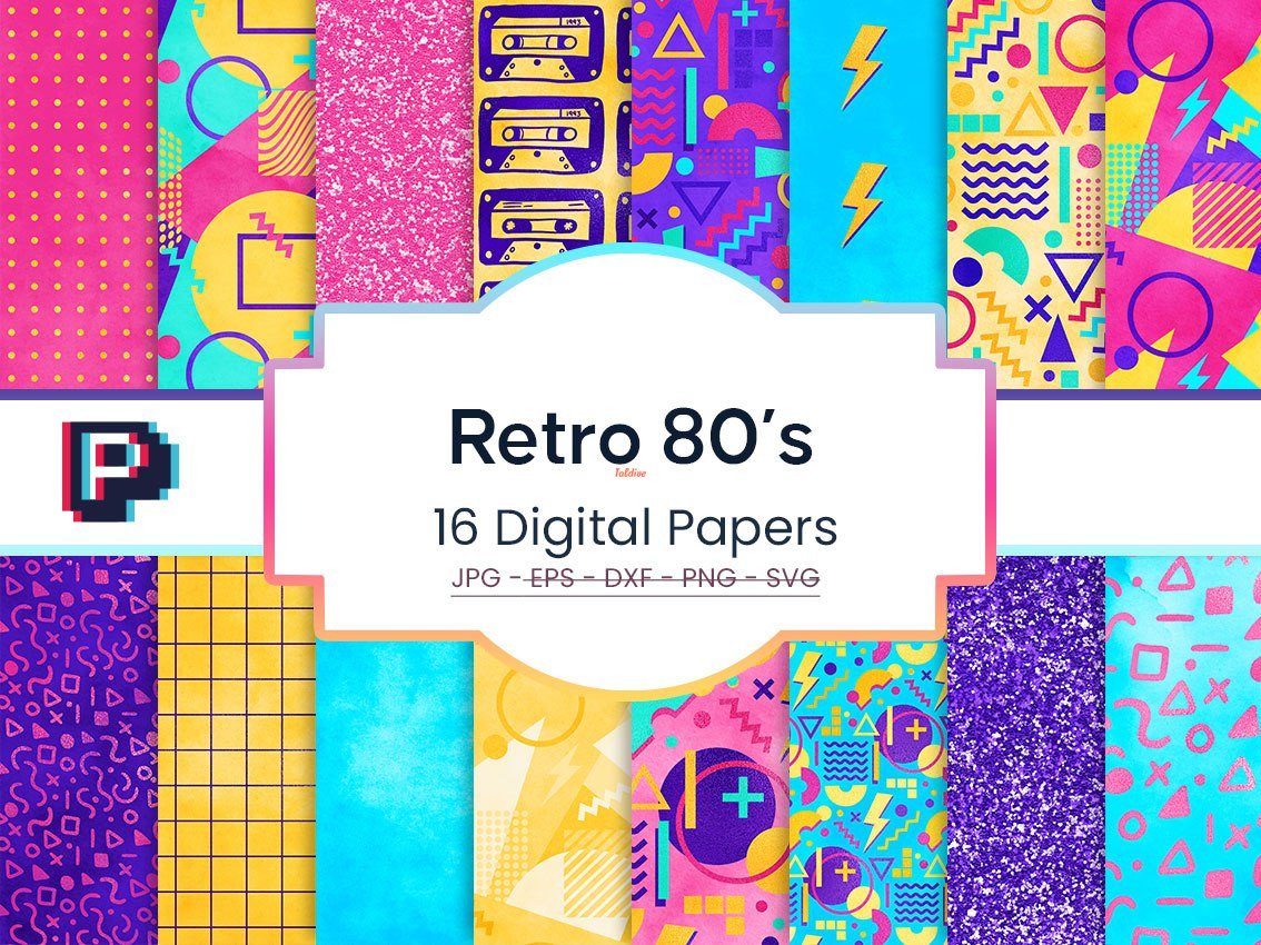 Retro 80s Printable Digital Paper