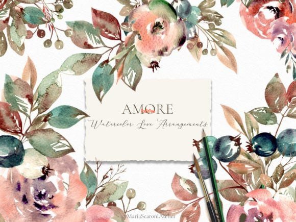 Amore Watercolor Floral Clipart Set