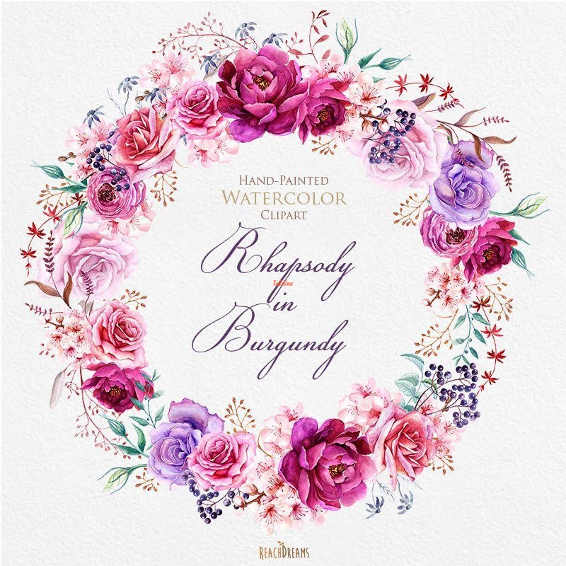 Rhapsody In Burgundy Floral Wreaths clipart