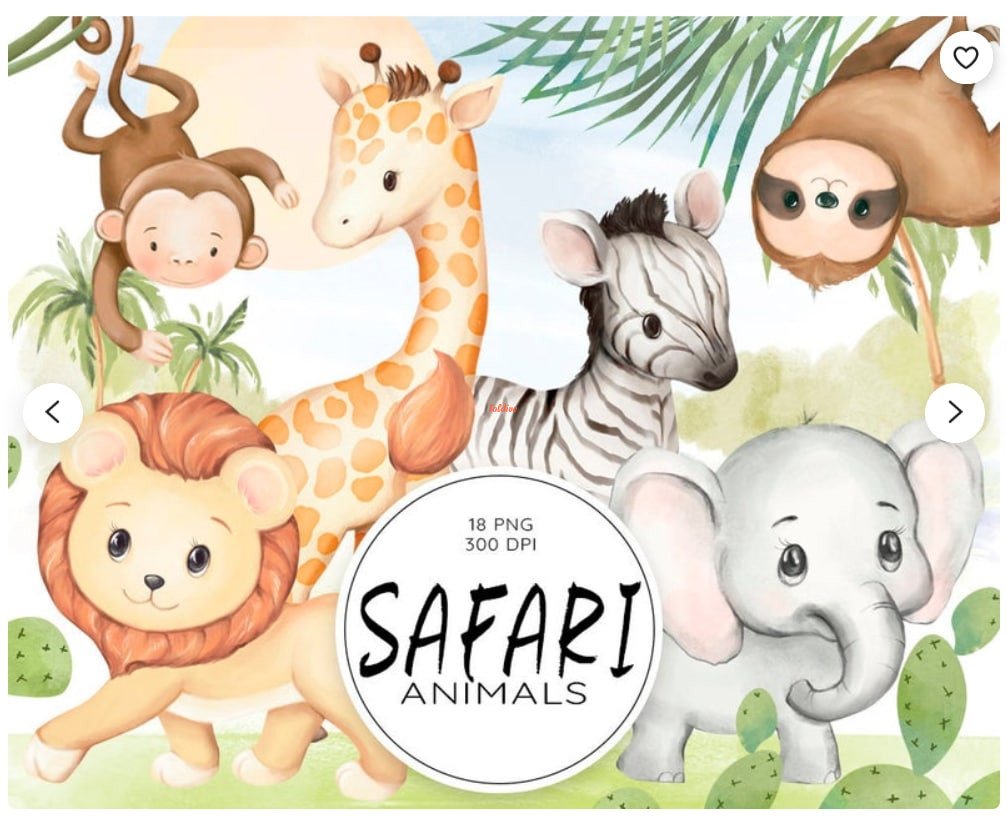 Safari Animals Watercolor Sublimation Clipart