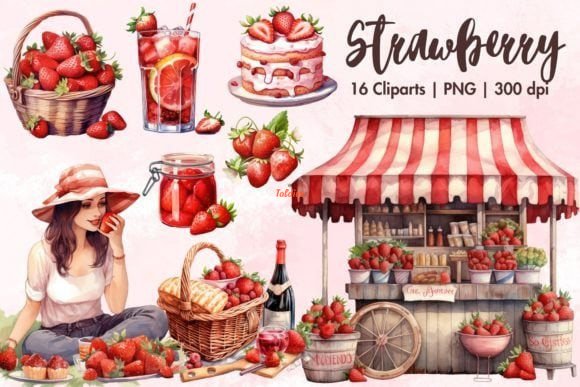 Strawberry Watercolor Sublimation-PNG