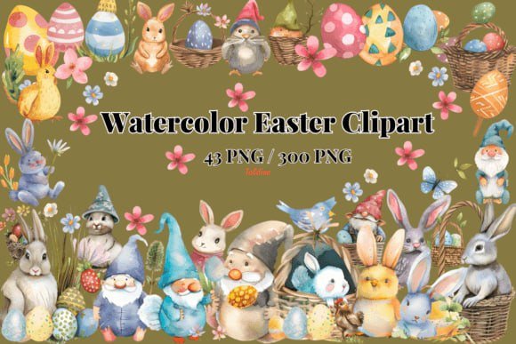 Watercolor Easter Bunnies Clipart Bundle