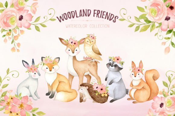 Woodland Animals Watercolor Clipart