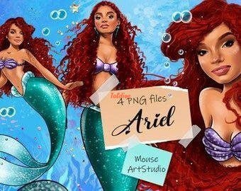 Ariel Mermaid Girl Watercolor ClipArt