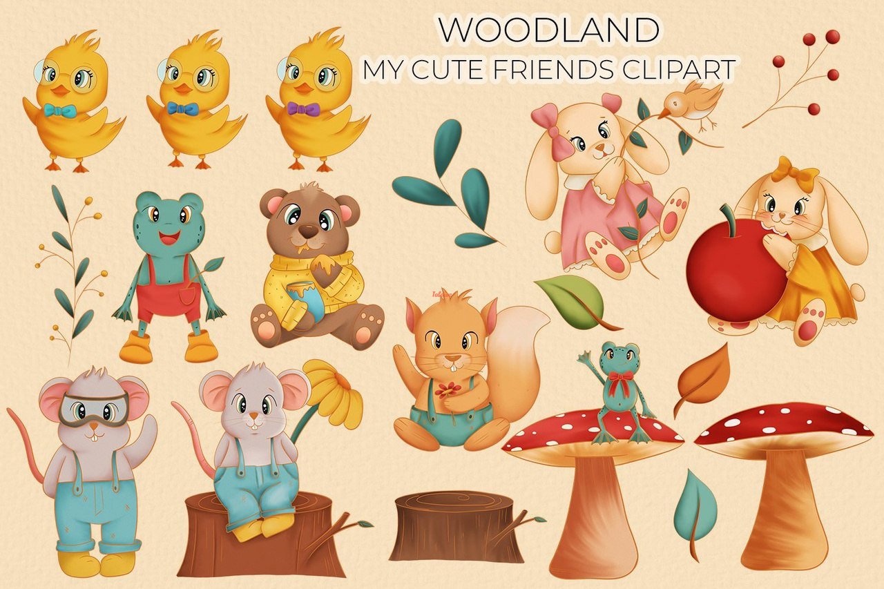 Cute Woodland Watercolor Clipart Bundle