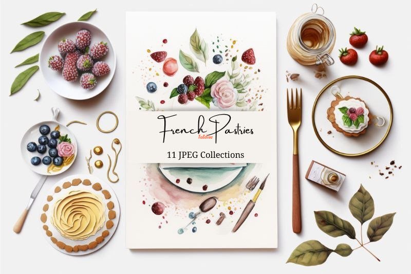 French Pastries Watercolor Illustration