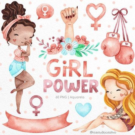 Girl Power Watercolor Illustration Clipart