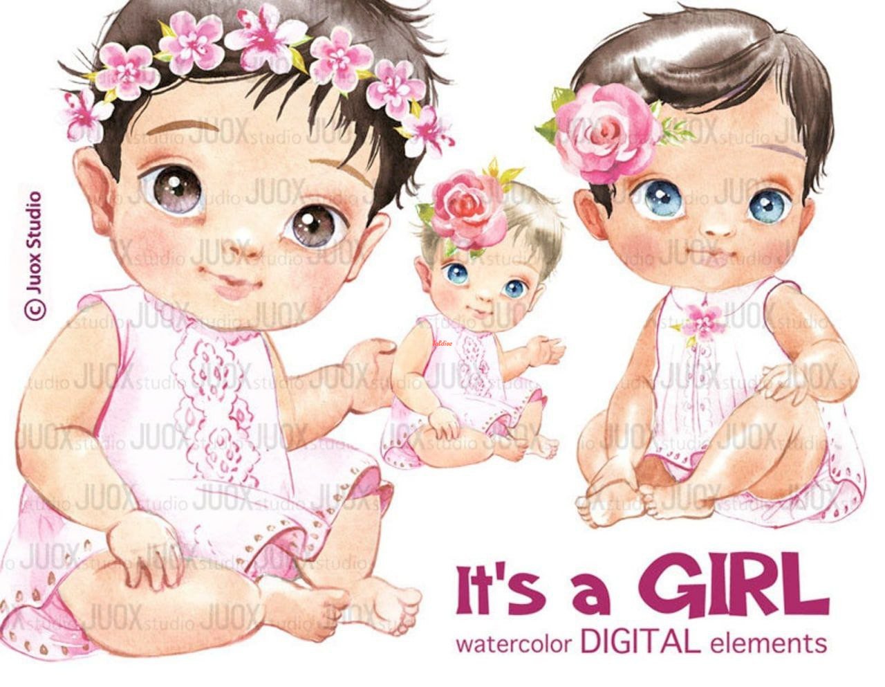 Its a Girl - Baby shower Watercolor Illustration