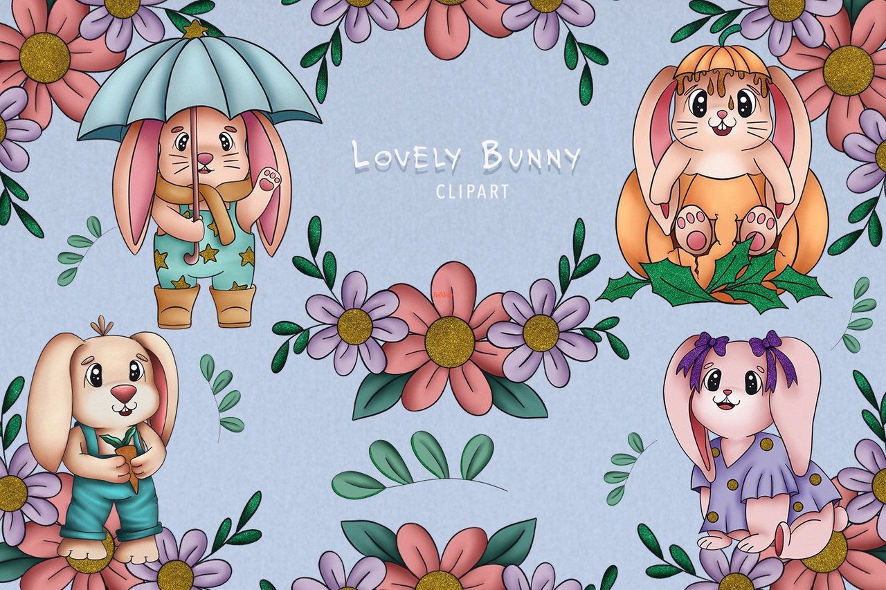 Lovely Bunny Floral Watercolor Sublimation