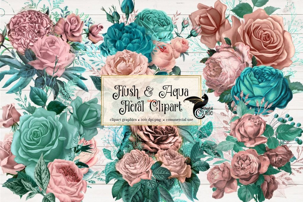 Flush Aqua Floral Clipart