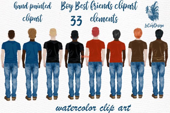 Watercolor Boys-Male Clipart