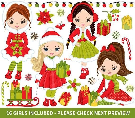 16 Christmas Girls Clipart