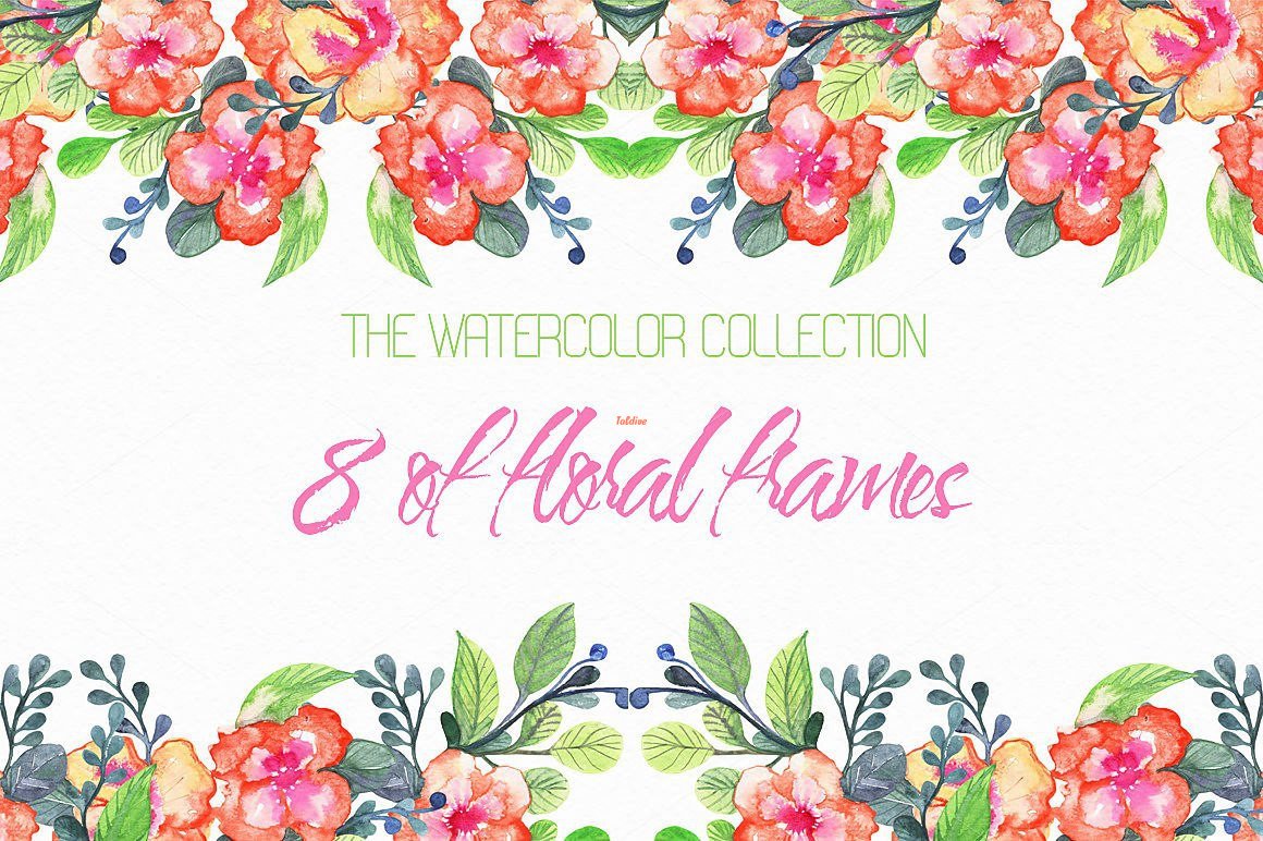 8 floral frames Watercolor Clipart