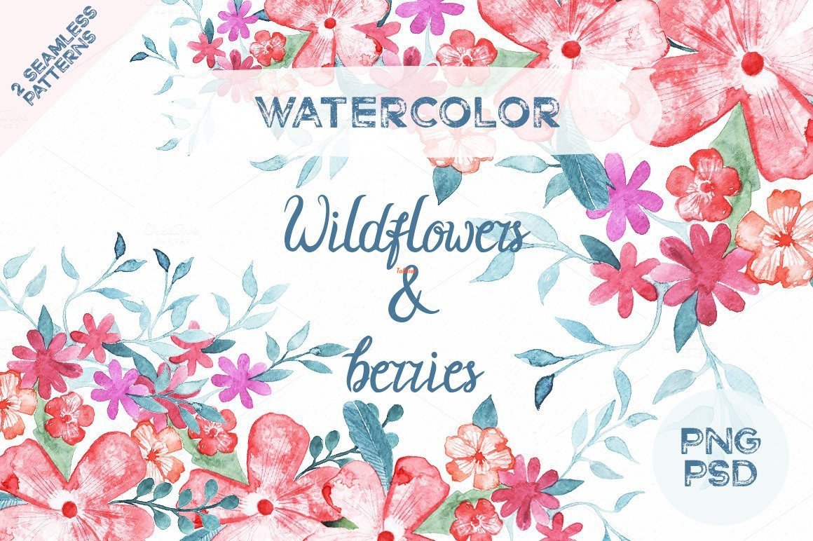 Wildflowers and berries Watercolor Clipart