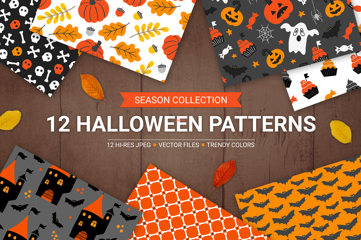 12 Halloween Seamless Patterns